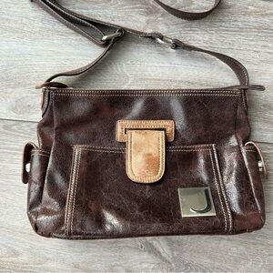 Vintage Joanel Distressed Brown Leather Crossbody Bag